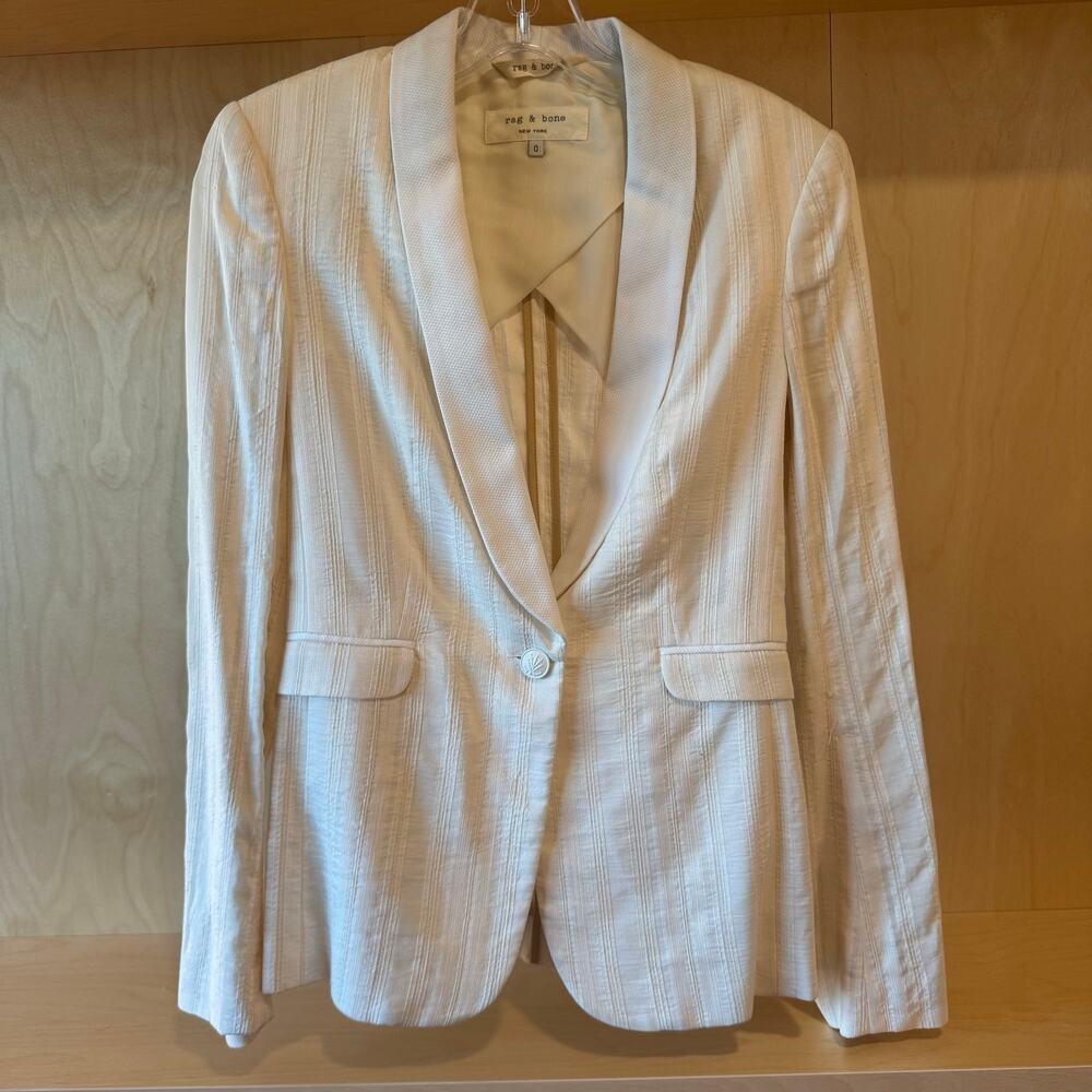 Rag & Bone Silk Blend Blazer Ivory Cream Striped Shawl Collar Size 0 Luxury